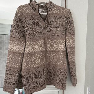 Coldwater Creek Taupe Patterned Zippered Cardigan